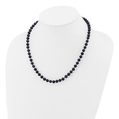 14k Yellow Gold 6-7mm Black Round Freshwater Cultured Pearl Necklace