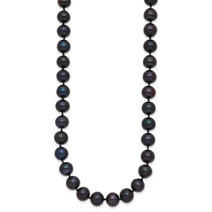 14k Yellow Gold 7-8mm Black Round Freshwater Cultured Pearl Necklace