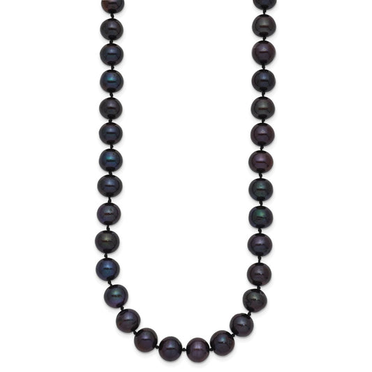 14k Yellow Gold 7-8mm Black Round Freshwater Cultured Pearl Necklace