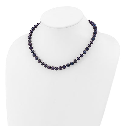 14k Yellow Gold 7-8mm Black Round Freshwater Cultured Pearl Necklace