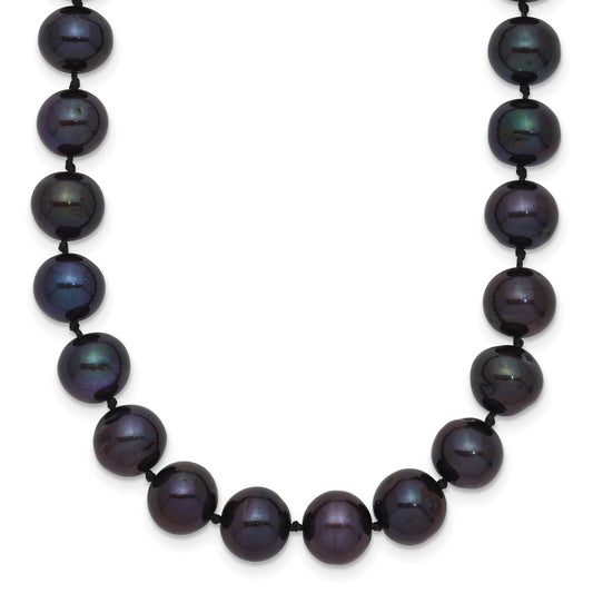 14k Yellow Gold 7-8mm Black Round Freshwater Cultured Pearl Necklace