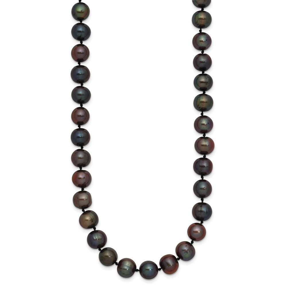 14k Yellow Gold 8-9mm Black Round Freshwater Cultured Pearl Necklace