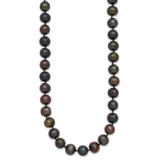 14k Yellow Gold 8-9mm Black Round Freshwater Cultured Pearl Necklace