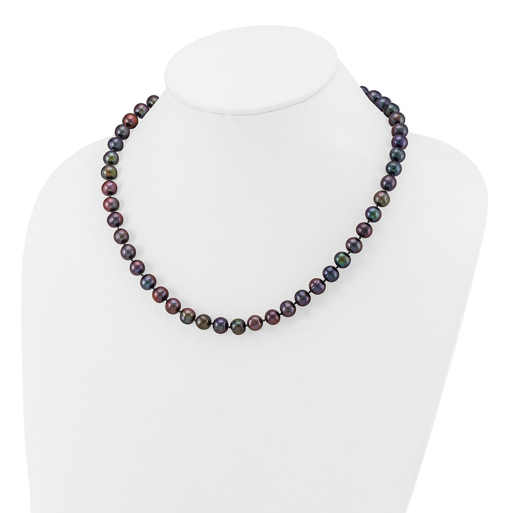 14k Yellow Gold 8-9mm Black Round Freshwater Cultured Pearl Necklace