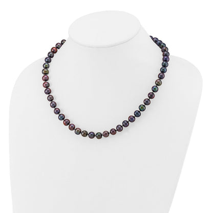 14k Yellow Gold 8-9mm Black Round Freshwater Cultured Pearl Necklace