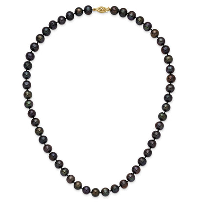 14k Yellow Gold 8-9mm Black Round Freshwater Cultured Pearl 16-24 inch Necklace