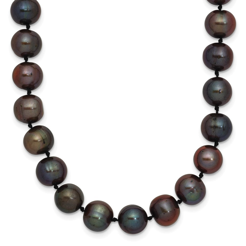 14k Yellow Gold 8-9mm Black Round Freshwater Cultured Pearl Necklace