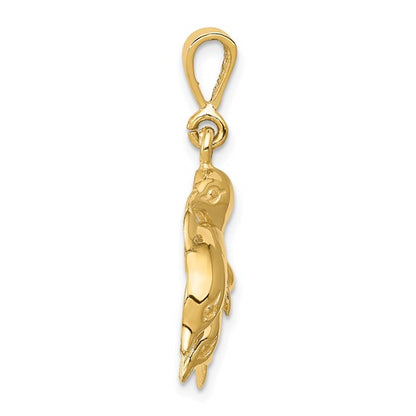 14k Yellow Gold Polished Three Dolphin Charm Pendant L-31 mm, W-23 mm
