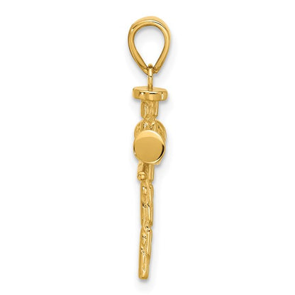 14k Yellow Gold Polished and Textured Nails Cross Pendant L-26.5 mm, W-13.4 mm