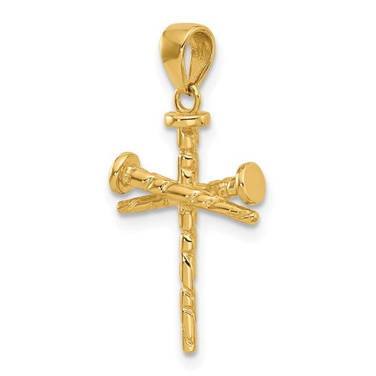 14k Yellow Gold Polished and Textured Nails Cross Pendant L-26.5 mm, W-13.4 mm