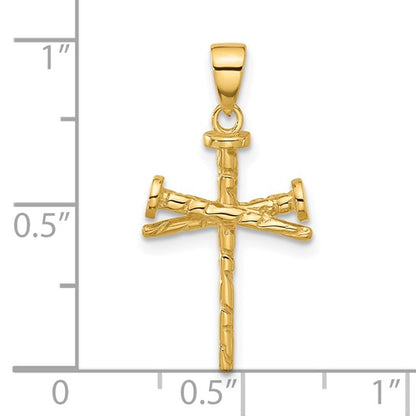 14k Yellow Gold Polished and Textured Nails Cross Pendant L-26.5 mm, W-13.4 mm