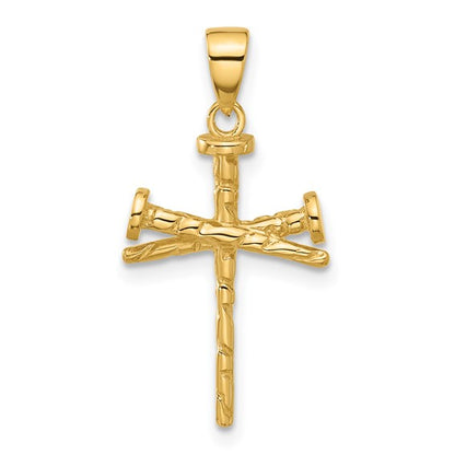 14k Yellow Gold Polished and Textured Nails Cross Pendant L-26.5 mm, W-13.4 mm