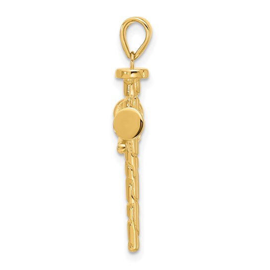 14k Yellow Gold Polished and Textured Nails Cross Pendant L-32 mm, W-17 mm