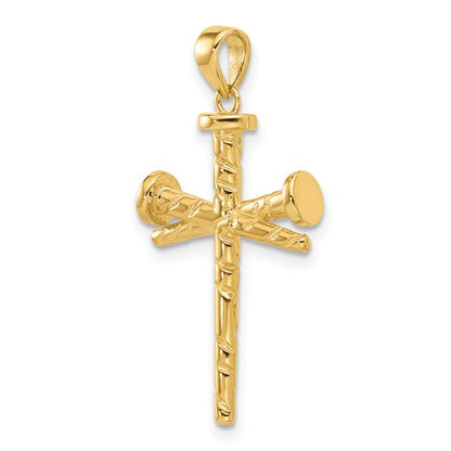 14k Yellow Gold Polished and Textured Nails Cross Pendant L-32 mm, W-17 mm