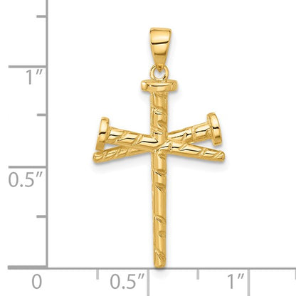 14k Yellow Gold Polished and Textured Nails Cross Pendant L-32 mm, W-17 mm