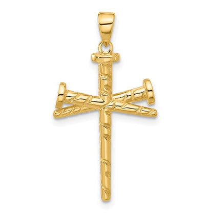 14k Yellow Gold Polished and Textured Nails Cross Pendant L-32 mm, W-17 mm