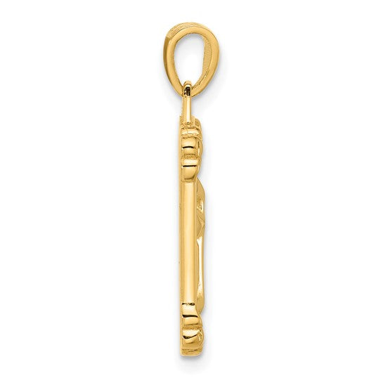 14k Yellow Gold Polished and Textured Dog Tag Cross Pendant L-25.3 mm, W-11.3 mm