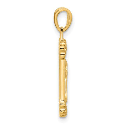 14k Yellow Gold Polished and Textured Dog Tag Cross Pendant L-25.3 mm, W-11.3 mm