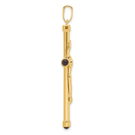 14k Yellow Gold Polished Crucifix Onyx Pendant L-54 mm, W-31.8 mm