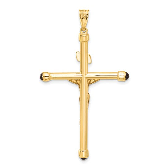 14k Yellow Gold Polished Crucifix Onyx Pendant L-54 mm, W-31.8 mm