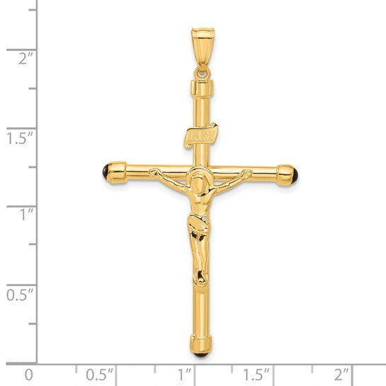 14k Yellow Gold Polished Crucifix Onyx Pendant L-54 mm, W-31.8 mm