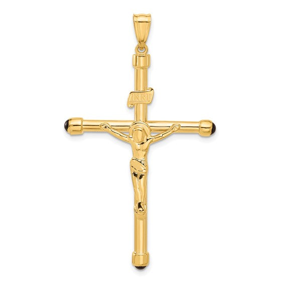 14k Yellow Gold Polished Crucifix Onyx Pendant L-54 mm, W-31.8 mm