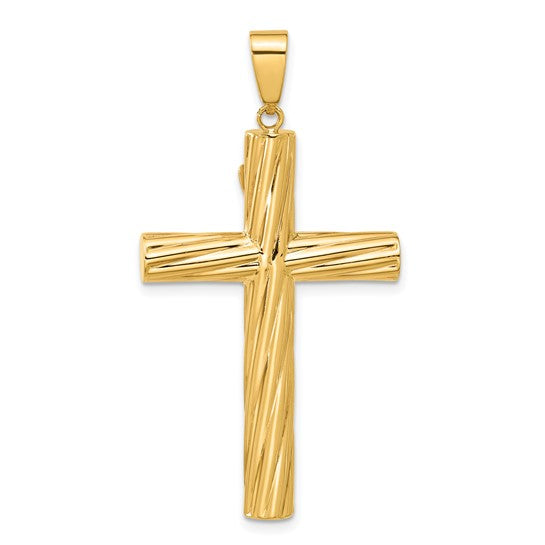 14k Yellow Gold Polished and Textured Crucifix Pendant L-48.8 mm, W-26.2 mm