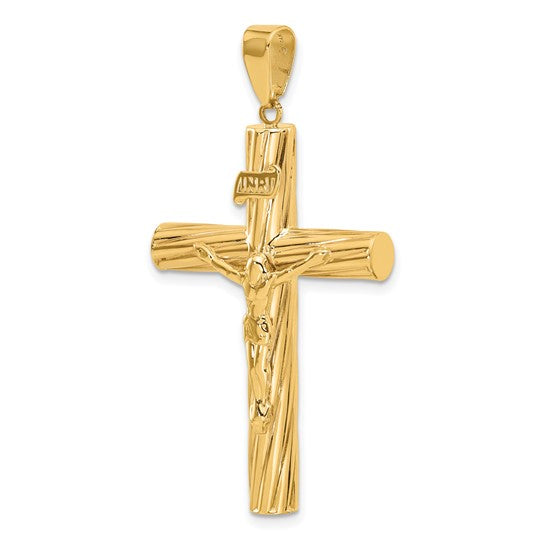 14k Yellow Gold Polished and Textured Crucifix Pendant L-48.8 mm, W-26.2 mm