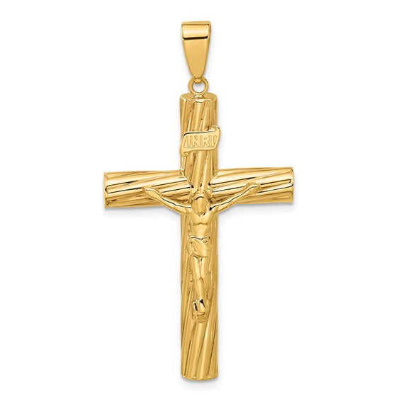 14k Yellow Gold Polished and Textured Crucifix Pendant L-48.8 mm, W-26.2 mm