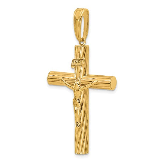 14k Yellow Gold Polished and Textured Crucifix Pendant L-52.5 mm, W-26.2 mm