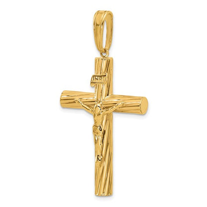 14k Yellow Gold Polished and Textured Crucifix Pendant L-52.5 mm, W-26.2 mm