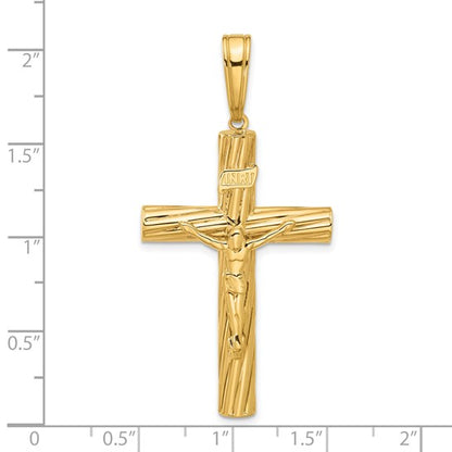 14k Yellow Gold Polished and Textured Crucifix Pendant L-52.5 mm, W-26.2 mm