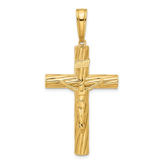 14k Yellow Gold Polished and Textured Crucifix Pendant L-52.5 mm, W-26.2 mm