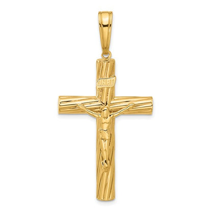 14k Yellow Gold Polished and Textured Crucifix Pendant L-52.5 mm, W-26.2 mm