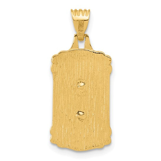 14k Yellow Gold Polished and Textured Dog Tag Jesus Pendant L-25.5 mm, W-11.5 mm