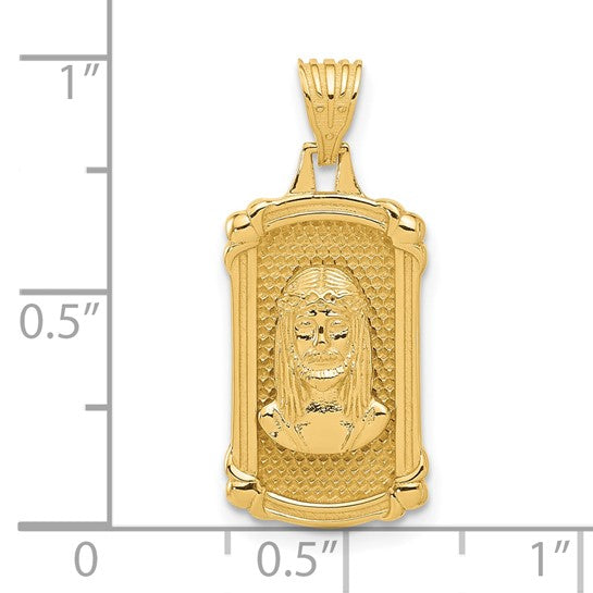 14k Yellow Gold Polished and Textured Dog Tag Jesus Pendant L-25.5 mm, W-11.5 mm