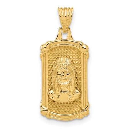 14k Yellow Gold Polished and Textured Dog Tag Jesus Pendant L-25.5 mm, W-11.5 mm