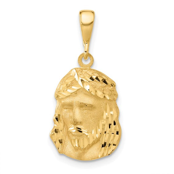 14k Yellow Gold Satin and Diamond-cut Jesus Medal Pendant L-25.3 mm, W-12.6 mm