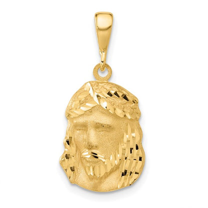 14k Yellow Gold Satin and Diamond-cut Jesus Medal Pendant L-25.3 mm, W-12.6 mm