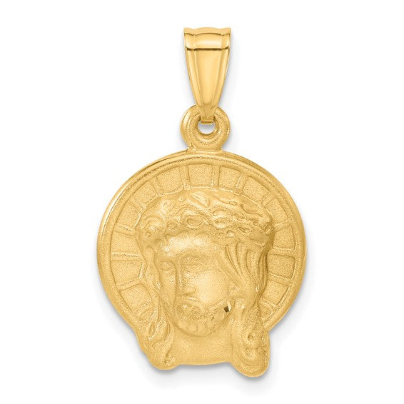 14k Yellow Gold Satin Jesus Medal Pendant L-25.4 mm, W-16 mm