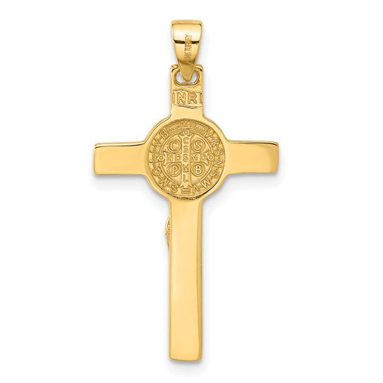 14k Yellow Gold Polished Crucifix and St Benedict Pendant L-31 mm, W-17 mm