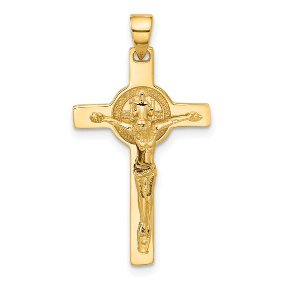 14k Yellow Gold Polished Crucifix and St Benedict Pendant L-31 mm, W-17 mm