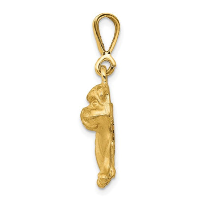 14k Yellow Gold Satin Diamond-cut Bulldog Pendant L-29 mm, W-20 mm