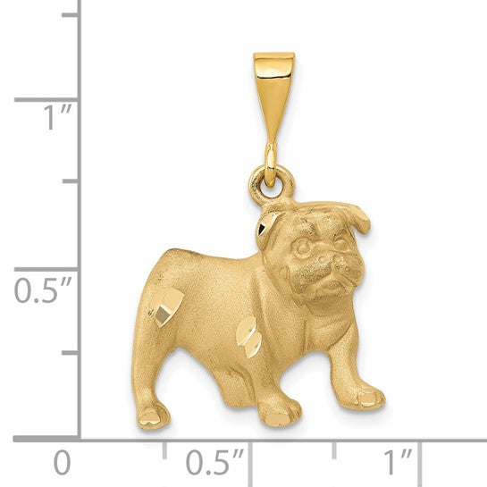 14k Yellow Gold Satin Diamond-cut Bulldog Pendant L-29 mm, W-20 mm