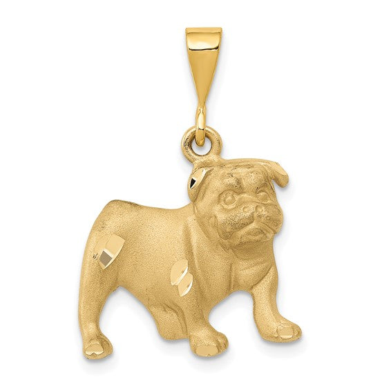 14k Yellow Gold Satin Diamond-cut Bulldog Pendant L-29 mm, W-20 mm