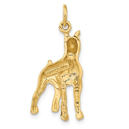 14k Yellow Gold Satin Diamond-cut Boxer Dog Charm Pendant L-30 mm, W-14 mm