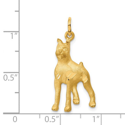 14k Yellow Gold Satin Diamond-cut Boxer Dog Charm Pendant L-30 mm, W-14 mm