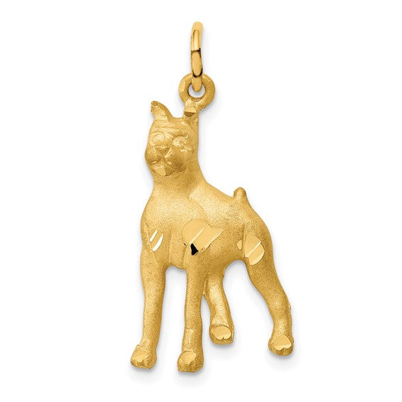 14k Yellow Gold Satin Diamond-cut Boxer Dog Charm Pendant L-30 mm, W-14 mm