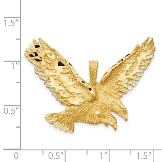 14k Yellow Gold Satin Diamond-cut Eagle Pendant L-30 mm, W-39 mm