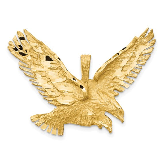 14k Yellow Gold Satin Diamond-cut Eagle Pendant L-30 mm, W-39 mm